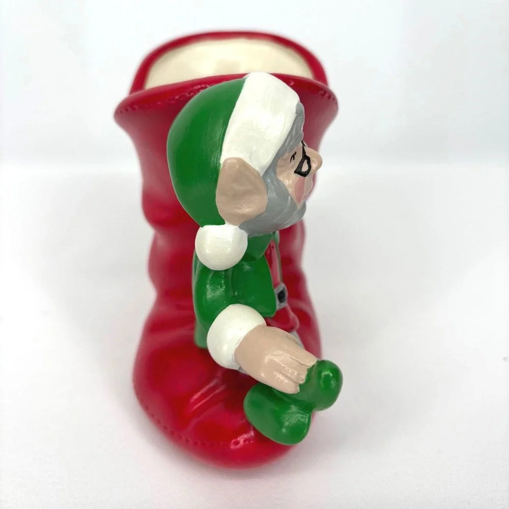 Vintage Atlantic Mold MCM Christmas Elf Santa Boot Vase Ceramic Hand Painted